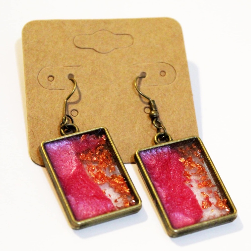Pink and Gold Rectangular Earrings